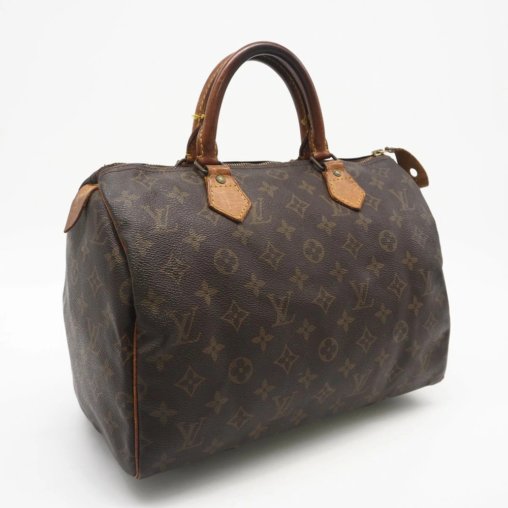 Louis Vuitton Monogram Canvas Speedy Handbag Brown Leather